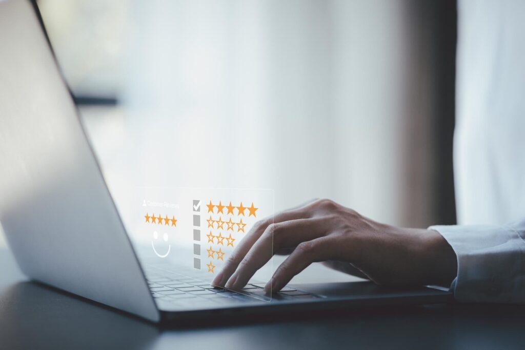 user feedback. typing on a computer.